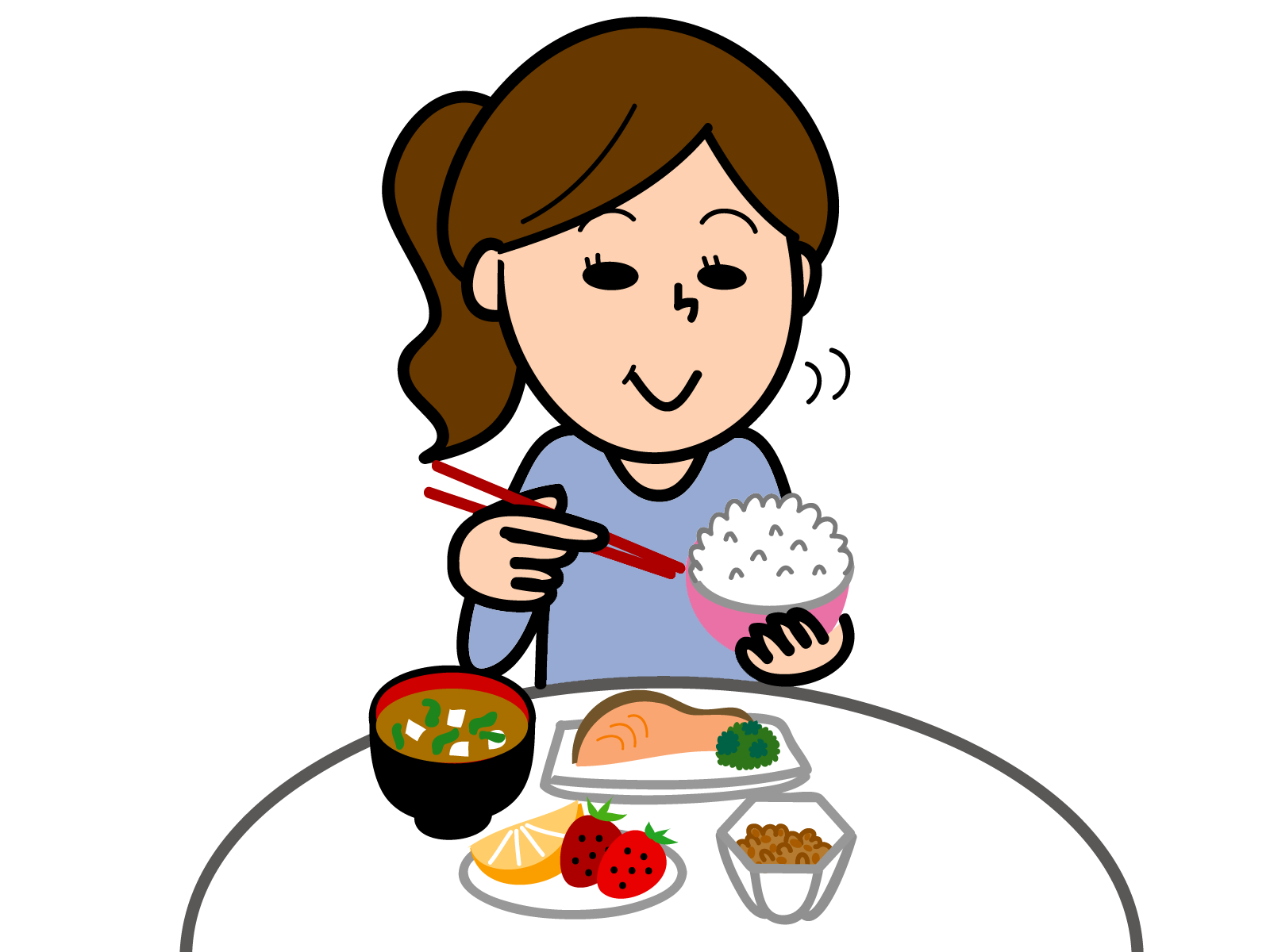 食事も一緒に振り返ります。イラストはイメージで、個別の献立指導ではありません。